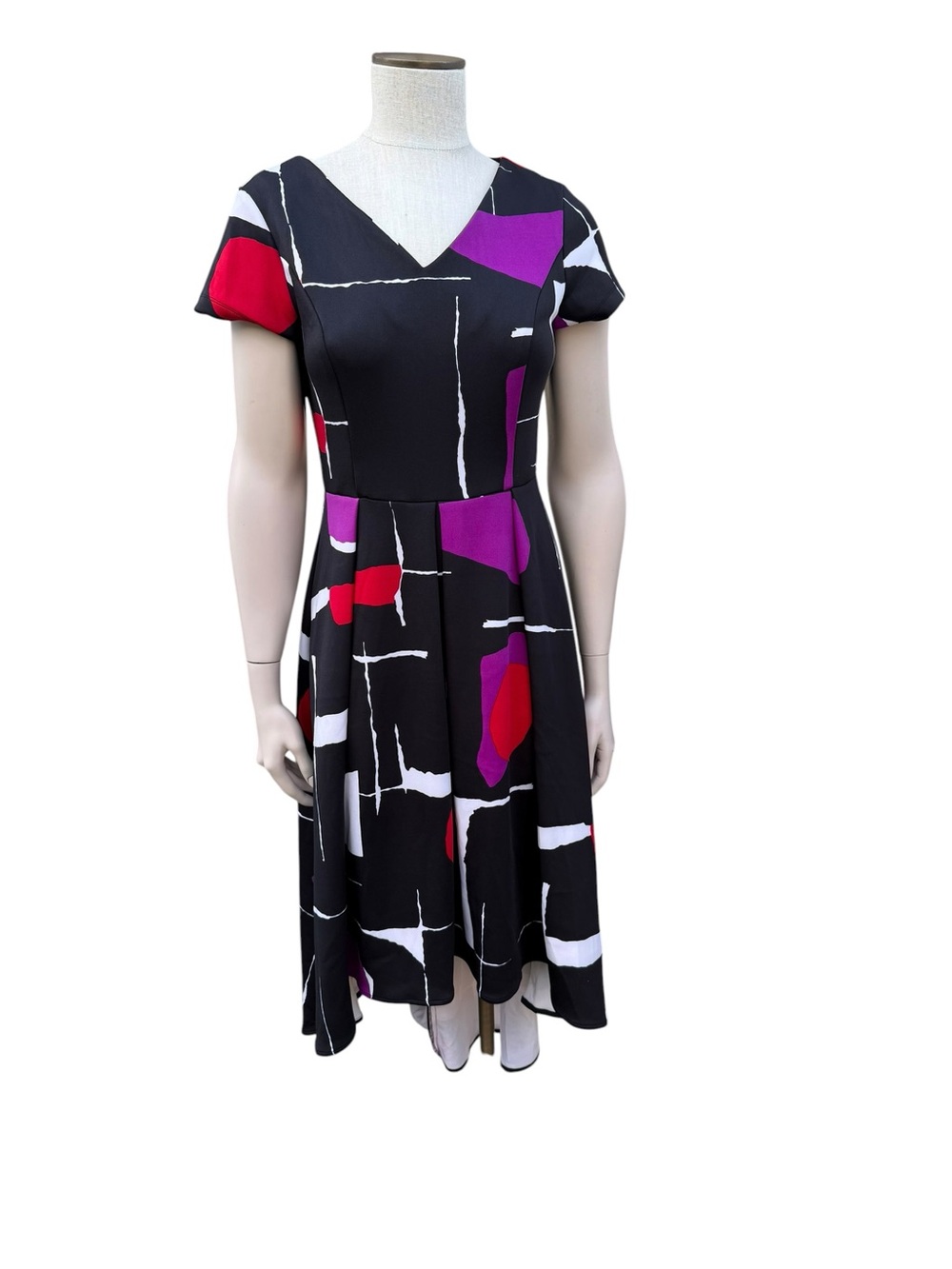 Tommy Hilfiger Black Midi Dress with Purple & Red Abstract Print